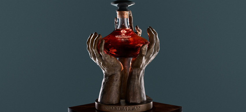 The Macallan Reach Bottle and 3 hands